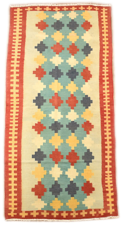  Vintage Teppich Unikat Kelim Läufer KL 17- 230 x 102 cm fein Handgewebt