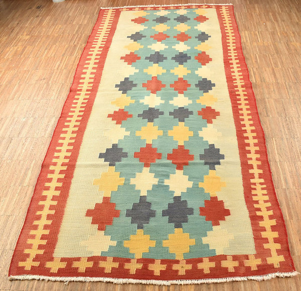  Vintage Teppich Unikat Kelim Läufer KL 17- 230 x 102 cm fein Handgewebt